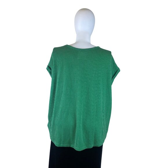 Maurices Women’s Green Ribbed Knit Short Sleeve Top Relaxed Fit Size 3x - New - Picture 5 of 11
